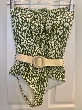 Strapless Leopard Print One Piece Swimsuit with Boho Belt